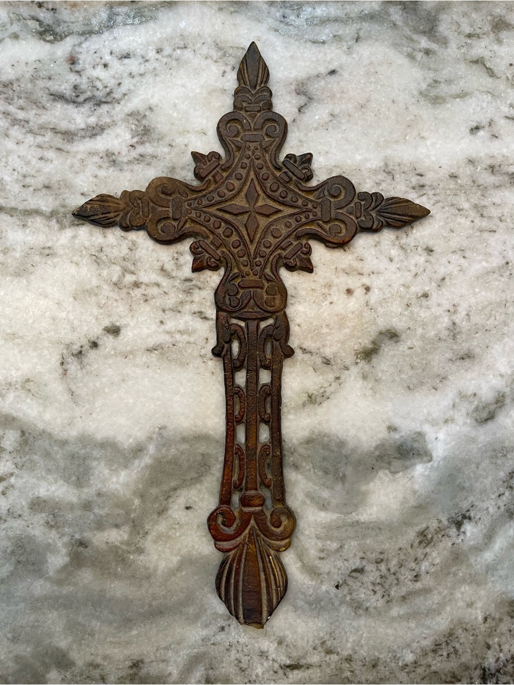 VTG Wrought Iron Cross Ornate Wall Hanging Shelf Sitter Religious